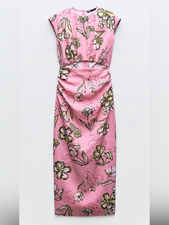 Zara Dresses & Skirts - Zara Pink Floral Maxi Dress with Green Accents